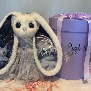 Charming White and Black Plush Bunny Toy for Small Pets